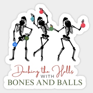 Funny Christmas Skeletons Dancing with Ornaments Sticker